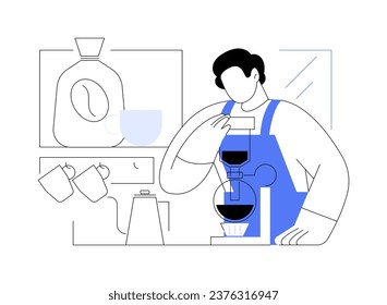 Siphon coffee maker isolated cartoon vector illustrations. Barista makes hot coffee using siphon device, brewing process, cafe owner, small business, third wave, specialty vector cartoon.