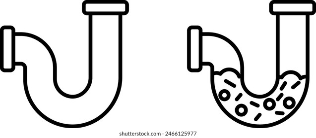 Siphon pipe icon. Clogged water flow problem illustration.