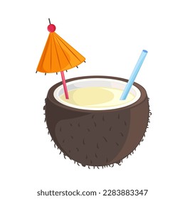 Sipping summer cocktail with umbrella icon isolated