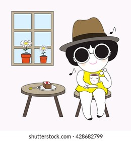 Sipping Weekend Coffee Character illustration