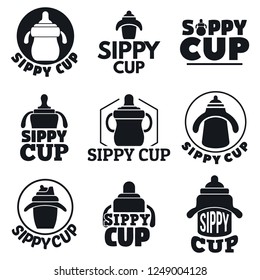Sippy cup logo set. Simple set of sippy cup vector logo for web design on white background