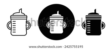 Sippy cup outline icon collection or set. Sippy cup Thin vector line art