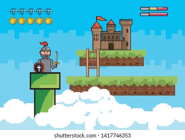 sir boy in the tube and castle with ladder and life bars