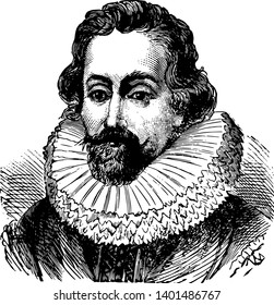 Sir Francis Drake, 1540-1596, he was an English sea captain, privateer, navigator, and civil engineer of the Elizabethan era, and first European visitor to Oregon, vintage line drawing or engraving