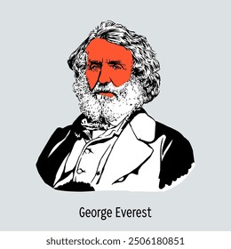 Sir George Everest was a Welsh geographer who participated in the Great Trigonometrical Survey and served as Surveyor General of India. Hand drawn vector illustration