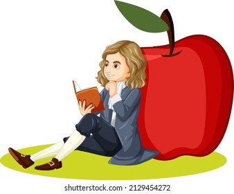 Sir Isaac Newton With Big Apple Illustration