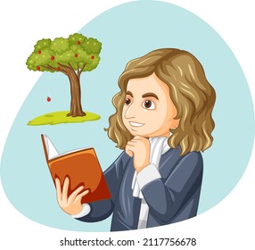 Sir Isaac Newton with gravitation theory illustration