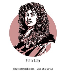 Sir Peter Lely was a Dutch-born English painter, a celebrated English portraitist of the 17th century. Hand-drawn vector illustration