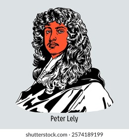 Sir Peter Lely was an English painter of Dutch origin, a celebrated English portraitist of the 17th century. Hand drawn vector illustration