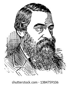 Sir Samuel White Baker, 1821-1893, he was a officer, abolitionist and a British explorer who explored the upper Nile and discovered lake albert, vintage line drawing or engraving illustration