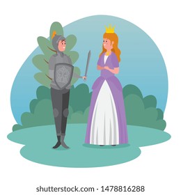 sir with shield and sword with girl princess with crown