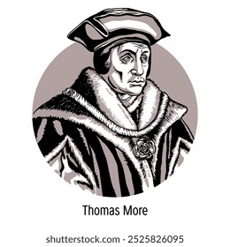 Sir Thomas More foi um advogado, estadista, filósofo e escritor humanista inglês. Lorde Chanceler da Inglaterra. Ilustração de vetor desenhada à mão