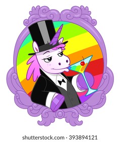 Sir Unicorn drinks rainbow cocktail