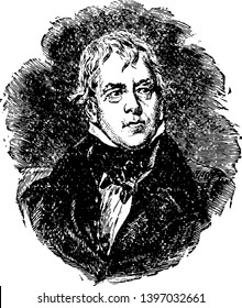 Sir Walter Scott 1771 to 1832 he was a Scottish historical novelist playwright and poet vintage line drawing or engraving illustration