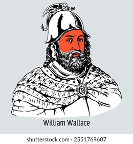 Sir William Wallace was a Scottish knight, one of the military leaders in the war for independence from England. Patriot and folk hero. Hand drawn vector illustration