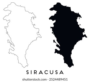 Contorno do mapa Siracusa e vetor de silhueta preta