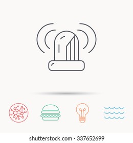 Siren alarm icon. Alert flashing light sign.