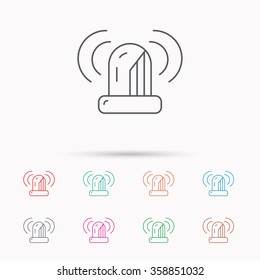 Siren alarm icon. Alert flashing light sign. Linear icons on white background.
