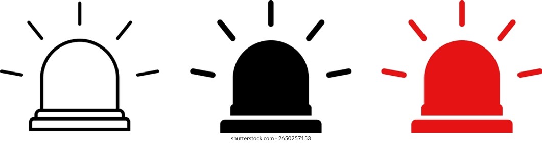 conjunto de ícones de luz de alarme da siren. Luz de alarme de aviso. Sirene intermitente de emergência. sinal de luz de atenção da polícia de segurança. aviso e cuidado urgentes
