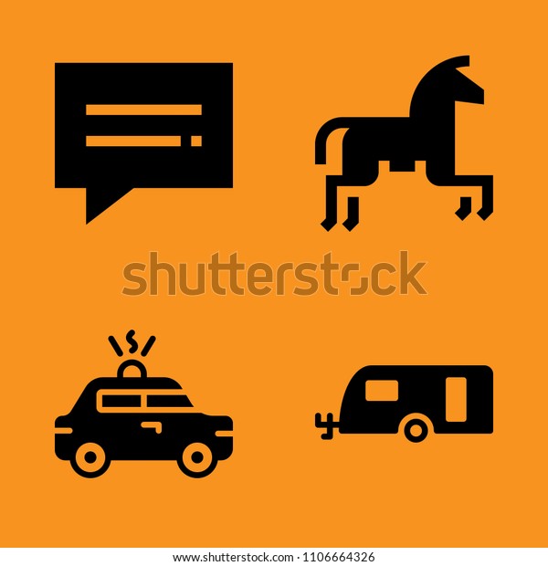 siren, camper, horse and chat icons set. Vector\
illustration for web and\
design