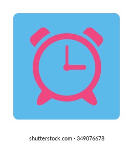 Siren Clock vector icon. Style is flat rounded square button, pink and blue colors, white background.
