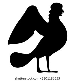 Siren or Harpy. Bird with woman head. Ancient Greek vase painting design. Fantastic mythological animal. Black silhouette on white background.
