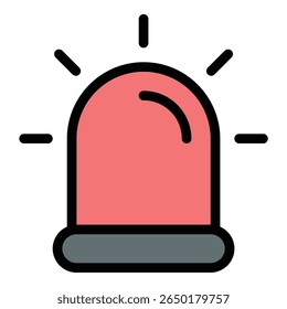 Siren icon flat line style illustration representing emergency alerts and rapid response, suitable for law enforcement, fire services, ambulance systems, and public safety communication projects
