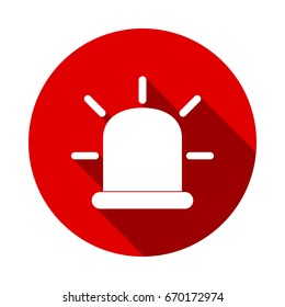 Siren Icon isolated on red background with long shadow. flat icon