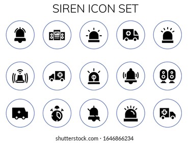 Sirren-Symbol-Set. 15 gefüllte Sirenen-Symbole. Einschließlich Alarm, Siren, Lautsprecher, Ambulanzsymbole