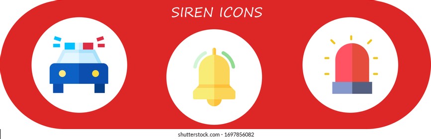 siren icon set. 3 flat siren icons. Included police car, alarm icons