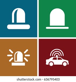 Siren icons set. set of 4 siren filled icons such as police car