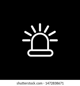Siren Light Line Icon On Black Background. Black Flat Style Vector Illustration