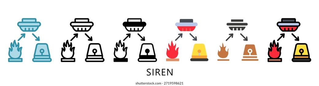 Siren Multi Style Icon Mini Illustration, Use For Modern Concept, Print, Ui, Ux Kit, Web And App Development. Vector Related To Firefighter, Rescue And More