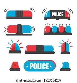 Siren. Police officer flasher or ambulance flasher. Siren police light vector. Light bulbs are blue and red.
