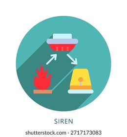 Siren Rounded Flat Color Icon Mini Illustration, Use For Modern Concept, Print, Ui, Ux Kit, Web And App Development. Vector Related To Firefighter, Rescue And More