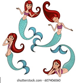 Siren. Sea theme. Hand drawn vector illustration on a white background.