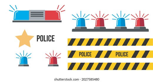 Siren set. Police flasher or ambulance flasher icons in flat style