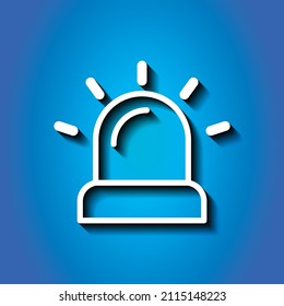 Siren simple icon. Flat desing. White icon with shadow on blue background.ai