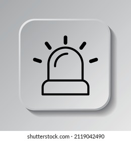 Siren simple icon. Flat desing. Black icon on square button with shadow. Grey background.ai