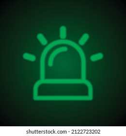 Icono simple de Siren. Diseño plano. Neón verde sobre fondo negro con luz verde.ai