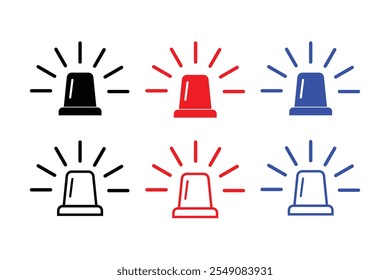  siren vector set. Red and blue  black siren icons, flashers ambulances. Police flasher, Icons for alarm or emergency cases. Collection of alert flashing lights in a flat style.