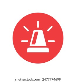 Siren Vector Sign on Red Circle. Alarm Icon on White Background. Police or Ambulance, Fire Safety White Flashing Illustration.