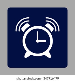 Sirene Clock Ring vector icon. Style is flat rounded square button, white and dark blue colors, silver background.