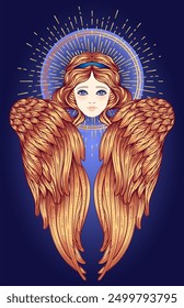 Sirin, Alkonost, Gamayun criatura mitológica de leyendas rusas. Angel chica con alas. Ilustración vectorial dibujada a mano aislada. Elemento de estilo Antiguas de moda.