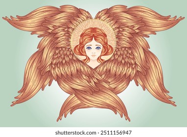 Sirin, Alkonost, Gamayun criatura mitológica de leyendas rusas. Angel chica con alas. Ilustración vectorial dibujada a mano aislada. Elemento de estilo Antiguas de moda.