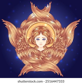 Sirin, Alkonost, Gamayun criatura mitológica de leyendas rusas. Angel chica con alas. Ilustración vectorial dibujada a mano aislada. Elemento de estilo Antiguas de moda.