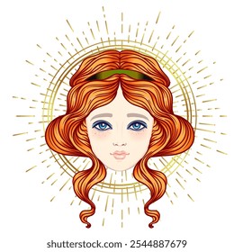 Sirin, Alkonost, Gamayun mythological creature of Russian legends. Angel girl with wings. Isolated hand drawn vector illustration. Trendy Vintage style element.