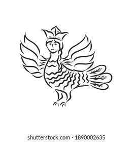 Sirin - illustration of the mythological half-woman half-bird that sings songs of paradise, bringing people happiness
