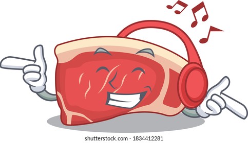 Sirloin Cartoon design concept listening music on headphone