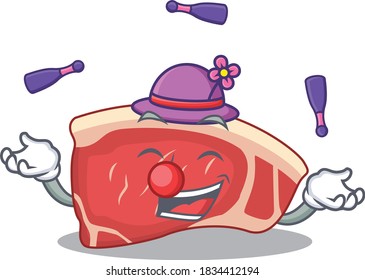 A sirloin cartoon design style succeed playing juggling